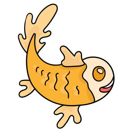 golden fish swimming. cartoon illustration sticker emoticonのイラスト素材