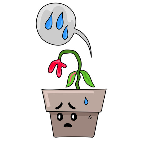 flowers in pots wither from lack of water. cartoon illustration sticker emoticonのイラスト素材