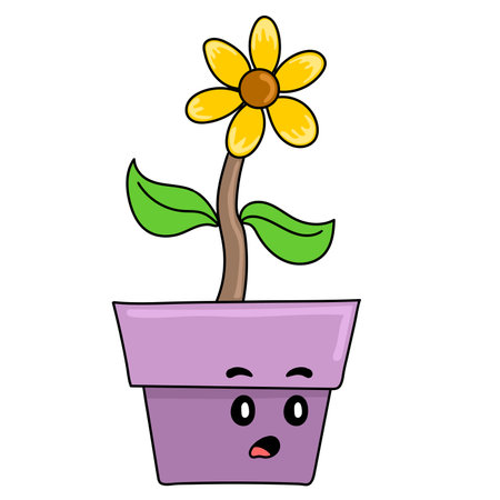 sunflower plants thrive in pots. cartoon illustration sticker emoticonのイラスト素材