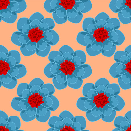 blue dahlia blossom seamless pattern. textile background mosaic designのイラスト素材