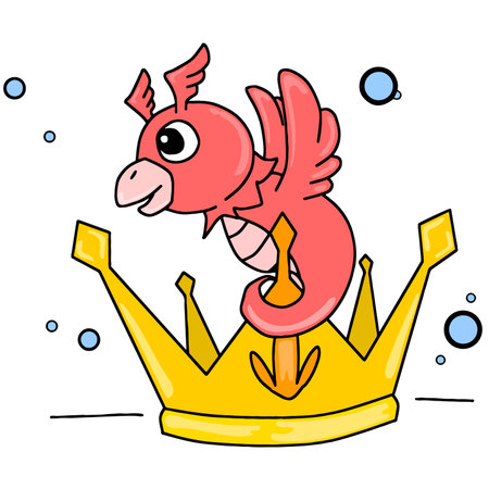 a gleaming golden crown with a phoenix as decoration. cartoon illustration sticker mascot emoticonのイラスト素材