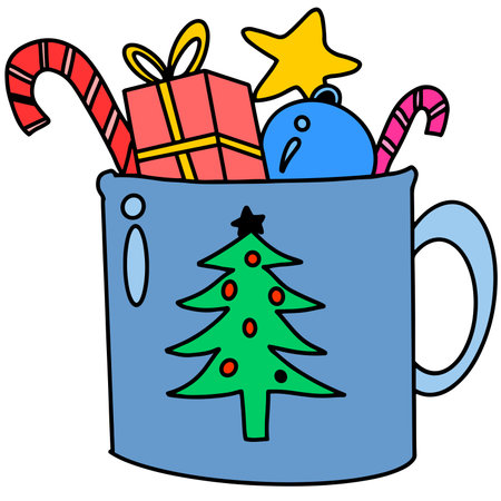 glass mug celebrate the new year. cartoon illustration sticker mascot emoticonのイラスト素材