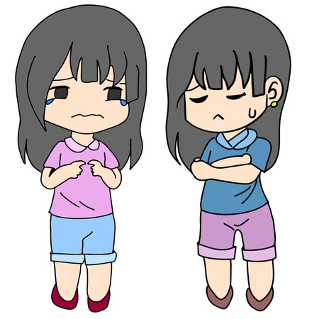 the expression of a woman who is angry and sad. cartoon illustration sticker mascot emoticonのイラスト素材