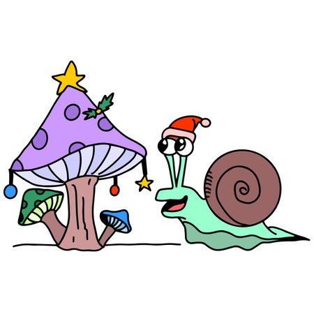 snails are celebrating christmas. cartoon illustration sticker mascot emoticonのイラスト素材