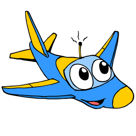 airplane with cute cartoon characters. cartoon illustration sticker mascot emoticonのイラスト素材