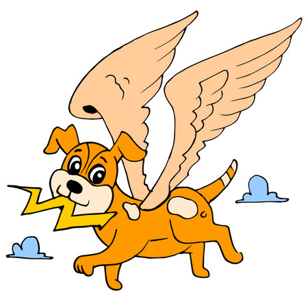 weather control flying dog in the sky. cartoon illustration sticker mascot emoticonのイラスト素材