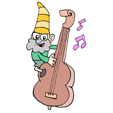 dwarf is playing music. cartoon illustration sticker mascot emoticonのイラスト素材