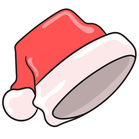 red and white christmas hat drawing doodle icon. cartoon doodle sticker drawのイラスト素材