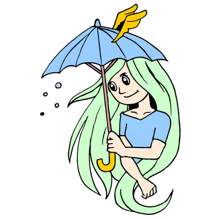 beautiful woman wearing rain umbrellaのイラスト素材
