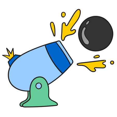 cartoon cannon shooting iron ball bulletsのイラスト素材
