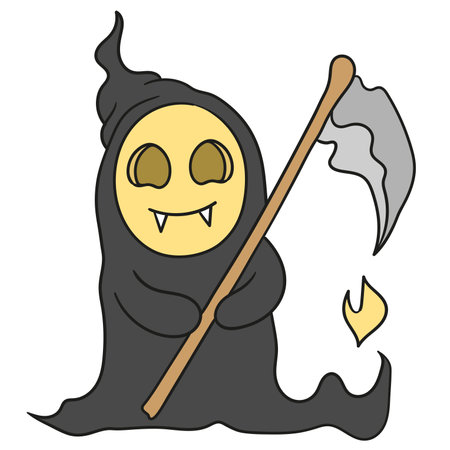 shinigami character, the angel of death. doodle icon image. cartoon caharacter cute doodle drawのイラスト素材