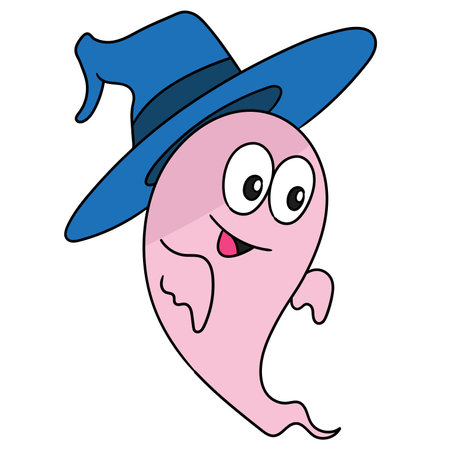 a pink witch ghost. cartoon caharacter cute doodle drawのイラスト素材