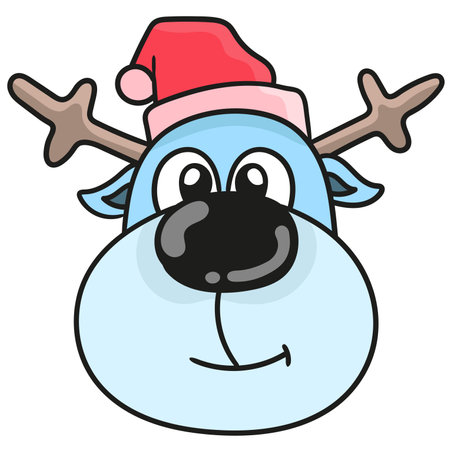 animal head emoticon wearing a smiling christmas hat. cartoon caharacter cute doodle drawのイラスト素材