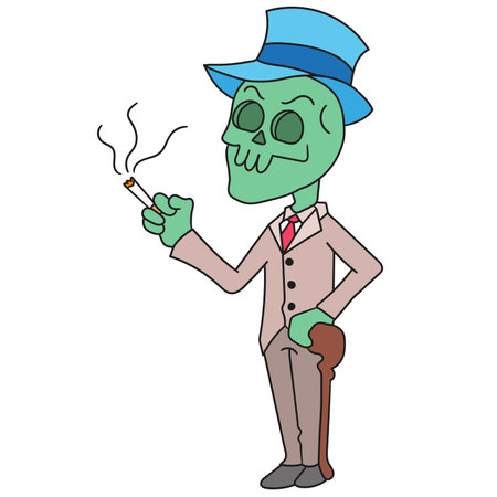 creepy skull monster. doodle icon image. cartoon caharacter cute doodle drawのイラスト素材