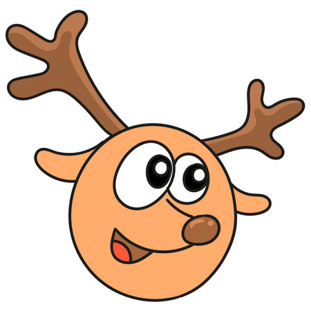 reindeer head emoticon with happy smile. doodle icon image. cartoon caharacter cute doodle drawのイラスト素材