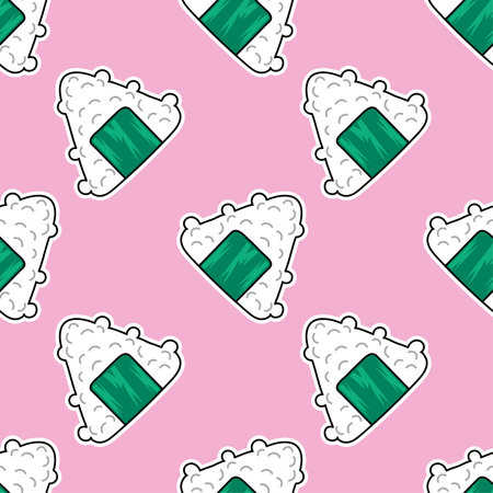 onigiri rice food seamless pattern. repeat pattern background designのイラスト素材