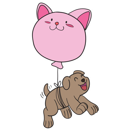 puppies fly with balloons. asterisk kawaii doodle image. doodle icon imageのイラスト素材