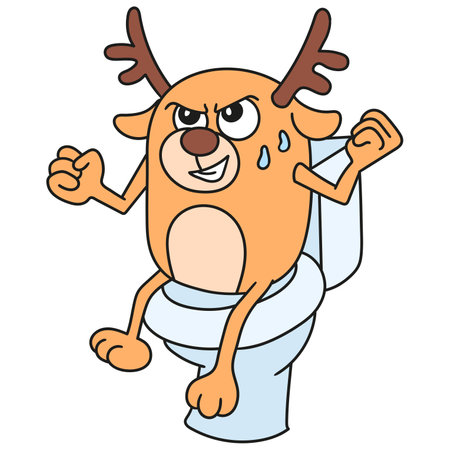 deer pooping in the toilet doodle kawaii. doodle icon image. cartoon caharacter cute doodle drawのイラスト素材