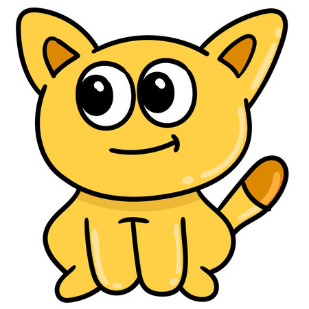 cute cute yellow kitten doodle kawaii. doodle icon image. cartoon caharacter cute doodle drawのイラスト素材