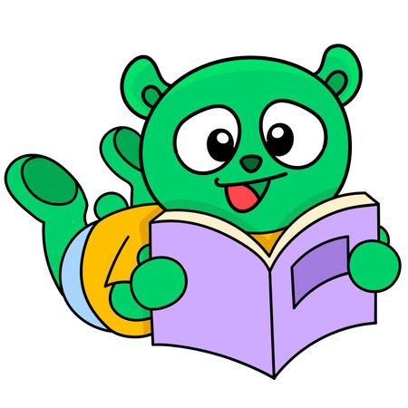the bear is learning to read a book, doodle icon image. cartoon caharacter cute doodle drawのイラスト素材