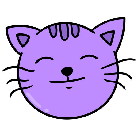 cat head emoticon smiling happily, doodle draw kawaii. vector illustration artのイラスト素材