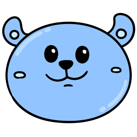 blue bear head emoticon with smiling face, doodle draw kawaii. vector illustration artのイラスト素材