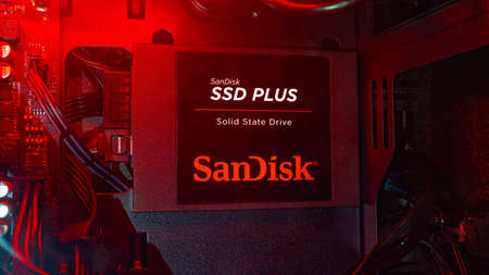 sandisk plus solid state drive. editorial product photographyのeditorial素材