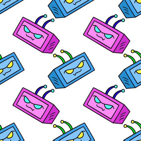 television monster seamless pattern textile print. Great for summer vintage fabric, scrapbooking, wallpaper, giftwrap. repeat pattern background designのイラスト素材