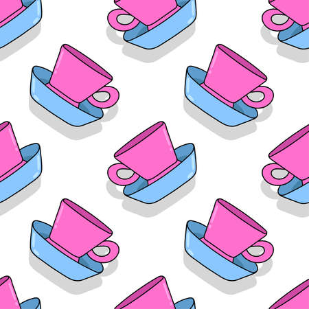 cup and saucer breakfast seamless pattern textile print. Great for summer vintage fabric, scrapbooking, wallpaper, giftwrap. repeat pattern background designのイラスト素材