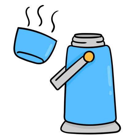 hot water flask. doodle icon drawing, vector illustrationのイラスト素材