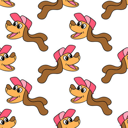 dog smile head seamless pattern textile print. Great for summer vintage fabric, scrapbooking, wallpaper, giftwrap. repeat pattern background designのイラスト素材