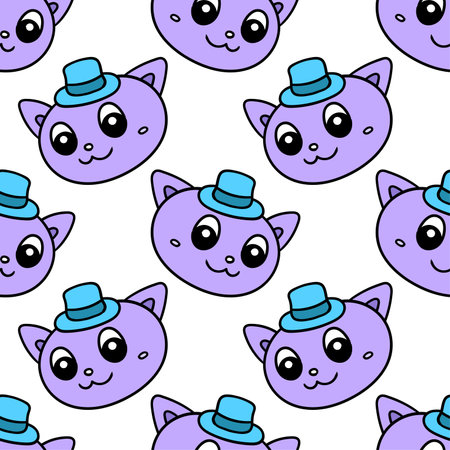 cat cute pet seamless pattern textile print. Great for summer vintage fabric, scrapbooking, wallpaper, giftwrap. repeat pattern background designのイラスト素材