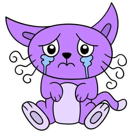 the weld faced cat was crying out of hunger. vector illustration art, doodle icon image kawaii.のイラスト素材