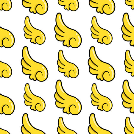 feather wings yellow seamless pattern textile print. Great for summer vintage fabric, scrapbooking, wallpaper, giftwrap. repeat pattern background designのイラスト素材