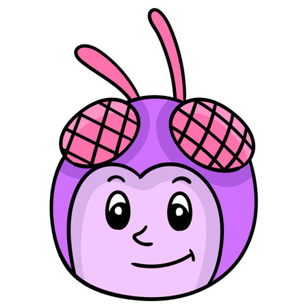 the head of the fly with a smiling face. carton emoticon. doodle icon drawing, vector illustrationのイラスト素材
