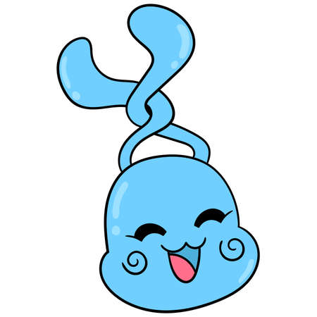 a rabbit head with long blue ears was happy. doodle icon drawing, vector illustration carton emoticonのイラスト素材