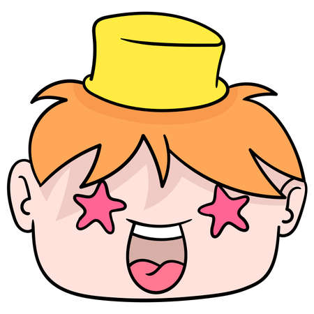 boy head with an expression of starry eyes admire. doodle icon drawing, vector illustration carton emoticonのイラスト素材