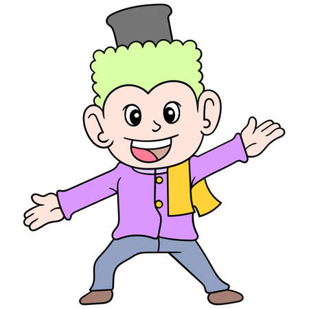 a Muslim child is happily going to worship, vector illustration art. doodle icon image kawaii.のイラスト素材