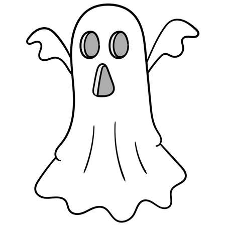 white cloth flying terrifying spooky ghost, vector illustration art. doodle icon image kawaii.のイラスト素材