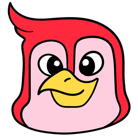 red penguin head with a smiling face. doodle icon drawing, vector illustration carton emoticonのイラスト素材