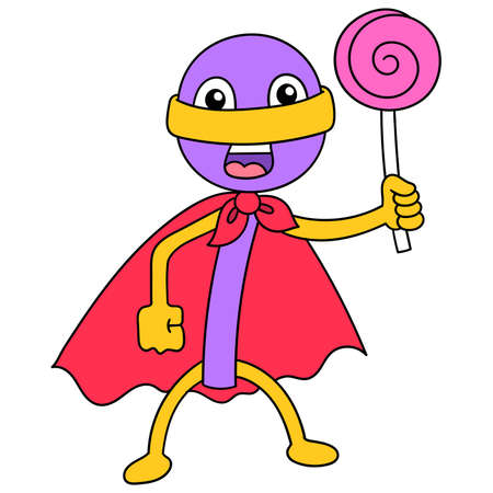lollipop superhero carrying candy, vector illustration art. doodle icon image kawaii.のイラスト素材