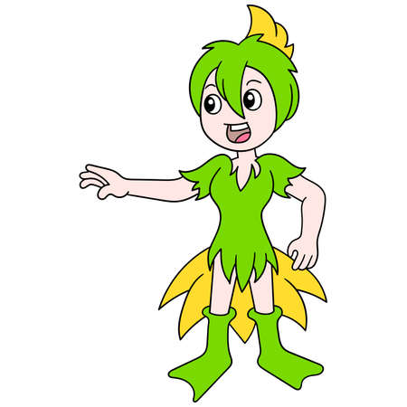 a beautiful plant fairy with a happy face laughing, vector illustration art. doodle icon image kawaii.のイラスト素材