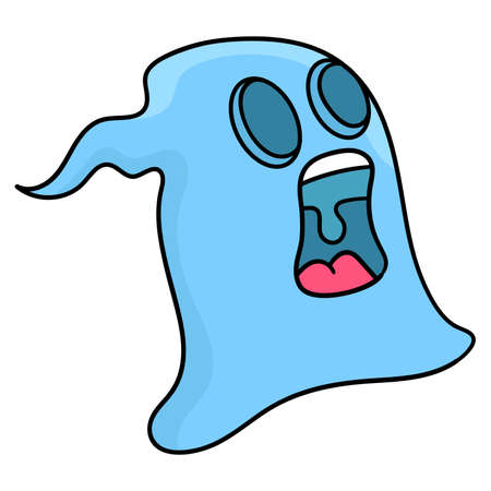 blue ghost head with a scary face, vector illustration carton emoticon. doodle icon drawingのイラスト素材