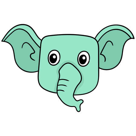 elephant head long proboscis faced smiling happily, vector illustration carton emoticon. doodle icon drawingのイラスト素材
