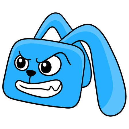 blue rabbit head with angry face, vector illustration carton emoticon. doodle icon drawingのイラスト素材