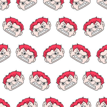 angry mad boy seamless pattern textile print. Great for summer vintage fabric, scrapbooking, wallpaper, giftwrap. repeat pattern background designのイラスト素材