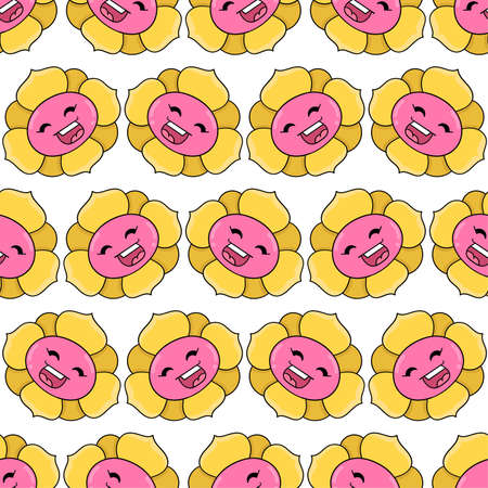 sunflower smile seamless pattern textile print. Great for summer vintage fabric, scrapbooking, wallpaper, giftwrap. repeat pattern background designのイラスト素材
