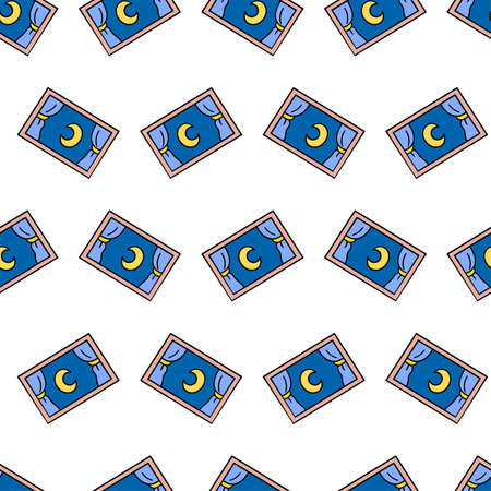 night window landscape seamless pattern textile print. Great for summer vintage fabric, scrapbooking, wallpaper, giftwrap. repeat pattern background designのイラスト素材