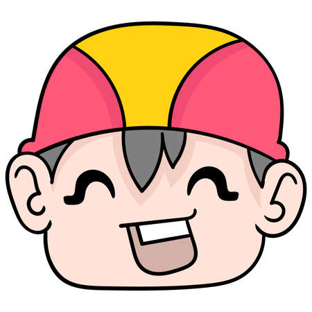 the boy with the cheerful face laughed happily. cartoon emoticon. doodle icon drawing, vector illustrationのイラスト素材