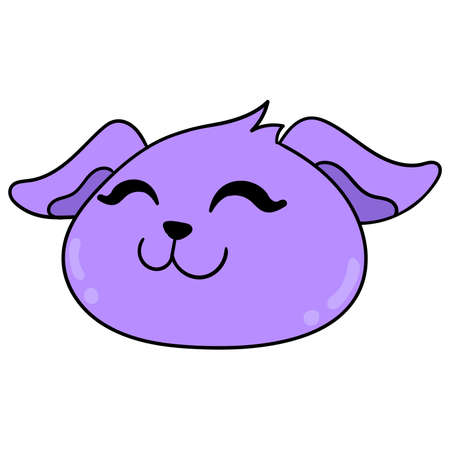 a purple dog head with a friendly face smiling happily, vector illustration carton emoticon. doodle icon drawingのイラスト素材